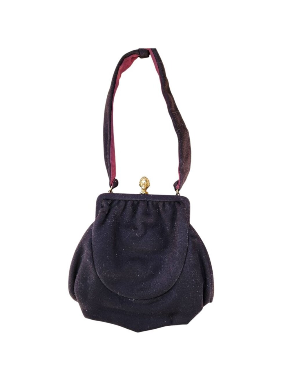 Vintage Rosenfeld Black Wool Handbag & Coin Purse Satin Lining Ornate Clasp